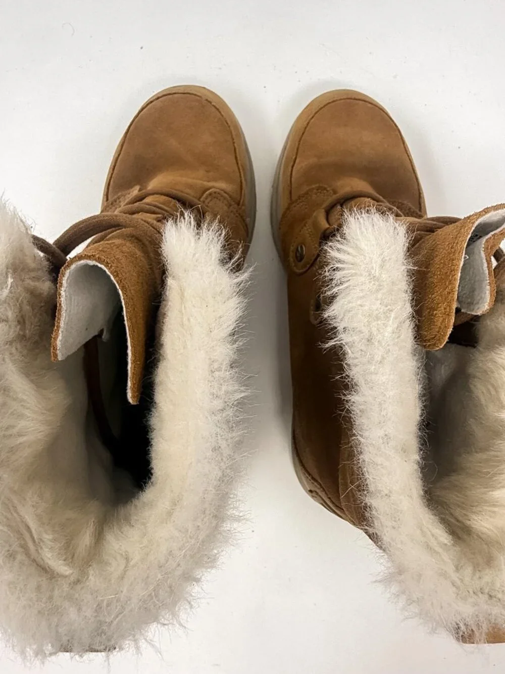 Sorel Explorer Joan Ankle Boots Women's 7.5 Tan Suede Lace Up Fur Trim NL3039
